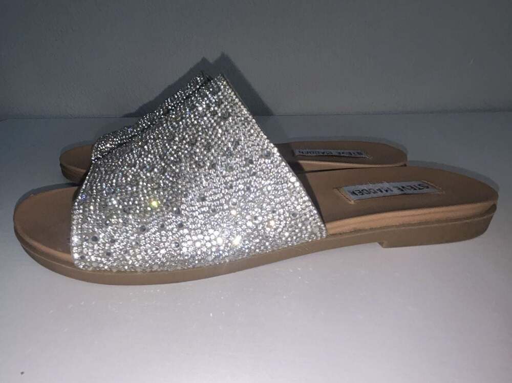 Steve Madden Kiloh Rhinestone Slide Sandals in Silver-8.5 - Picture 6 of 9
